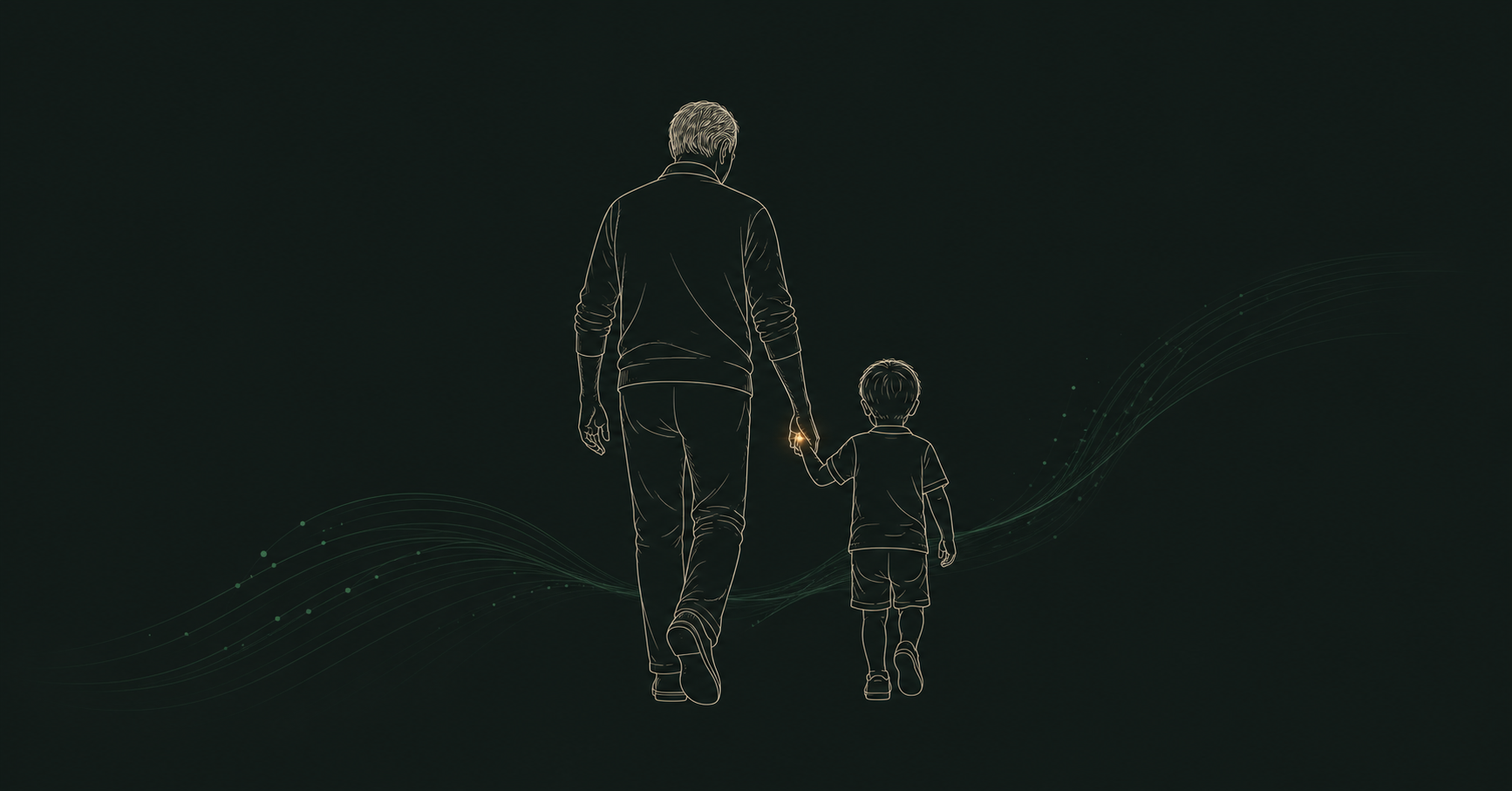 An active grandfather walking hand-in-hand with his grandchild